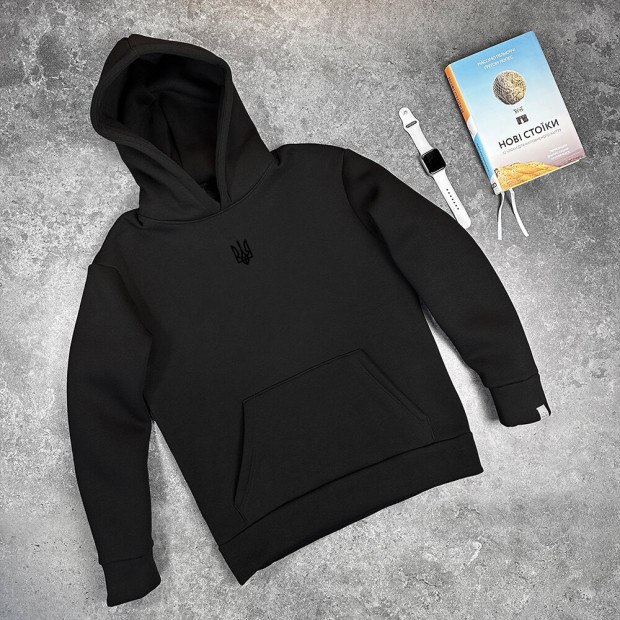 Худі Pobedov 008 ЗИМА - Герб чорна вишивка Чорний, S - 