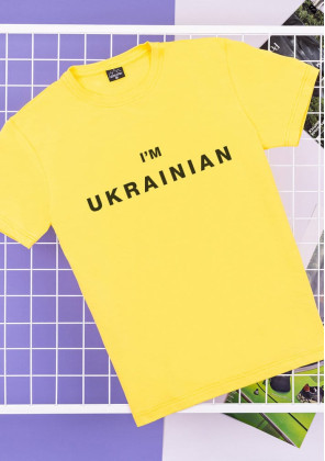 Футболка Pobedov Peremoga - I'M UKRAINIAN наклейка чорна Жовтий, 2XL
