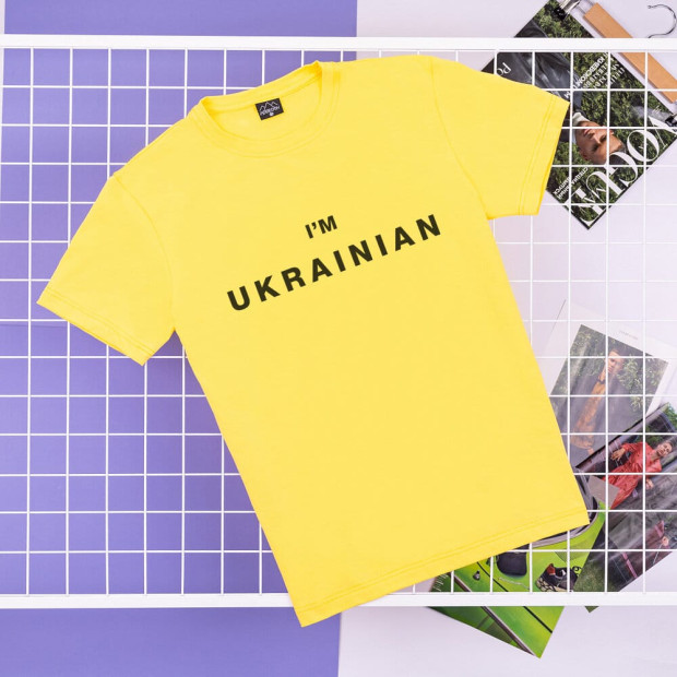 Футболка Pobedov Peremoga - I'M UKRAINIAN наклейка чорна Жовтий, 2XL - 1