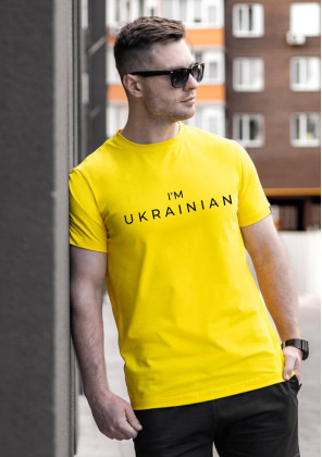Футболка Pobedov Peremoga - I'M UKRAINIAN наклейка чорна Жовтий, 2XL