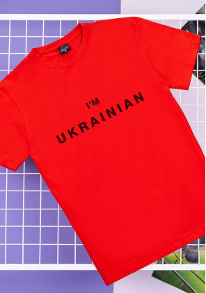 Футболка Pobedov Peremoga - I'M UKRAINIAN наклейка чорна Червоний, 2XL