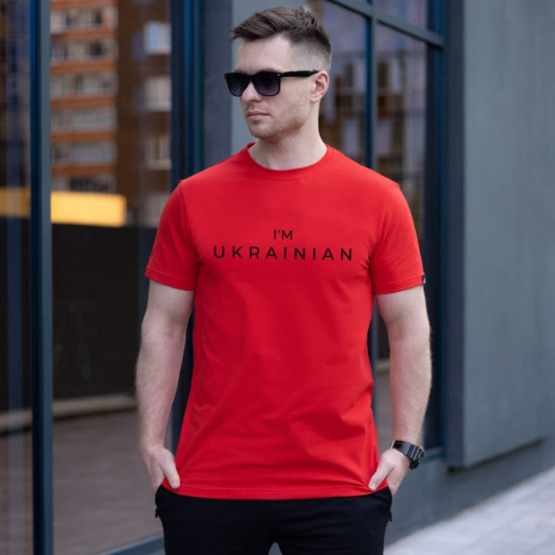 Футболка Pobedov Peremoga - I'M UKRAINIAN наклейка чорна Червоний, 2XL - 