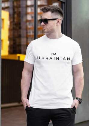 Футболка Pobedov Peremoga - I'M UKRAINIAN наклейка чорна Білий, 2XL