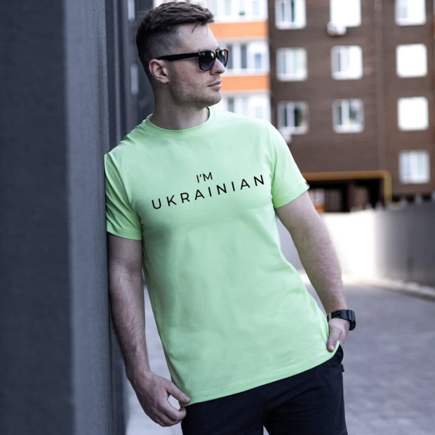 Футболка Pobedov Peremoga - I'M UKRAINIAN наклейка чорна Світлий зелений, XL - 