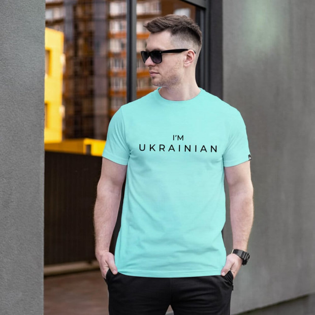 Футболка Pobedov Peremoga - I'M UKRAINIAN наклейка чорна Світлий ментол, 2XL - 