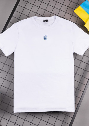 Футболка Pobedov Peremoga - Герб синя вишивка Білий, 2XL