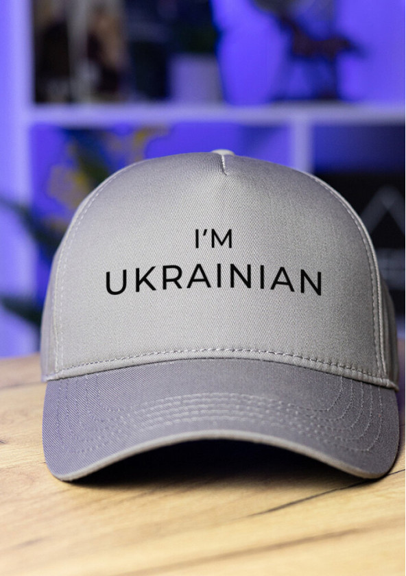 Кепка Pobedov Trucker Cotton - I'm Ukrainian наклейка чорна Сірий