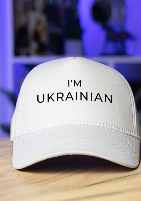 Кепка Pobedov Trucker Cotton - I'm Ukrainian наклейка чорна Білий