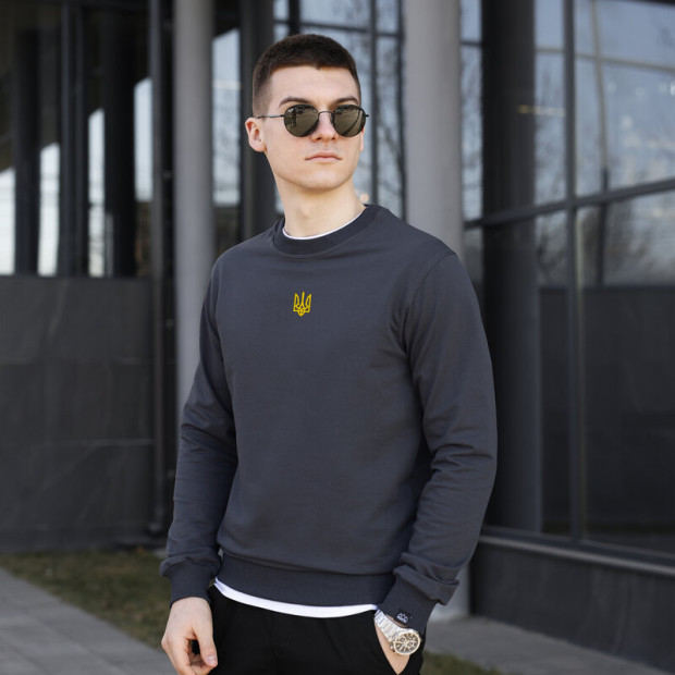 Світшот Pobedov 001 - Герб жовта вишивка Темно-сірий - 