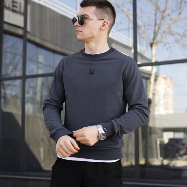 Свитшот Pobedov 001 - Герб черная вышивка Темно-серый - 1