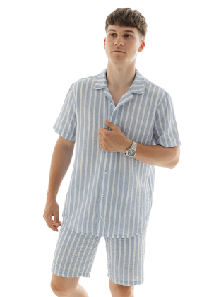 Комплект Сорочка Slavni Marsel Print + Шорти Slavni Marsel Print Блакитно-білий